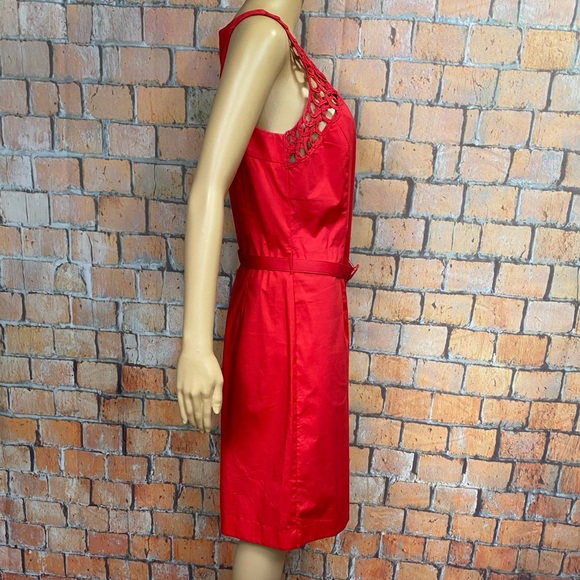 Julian Taylor Lattice Neckline Belted Dress - Picture 8 of 11